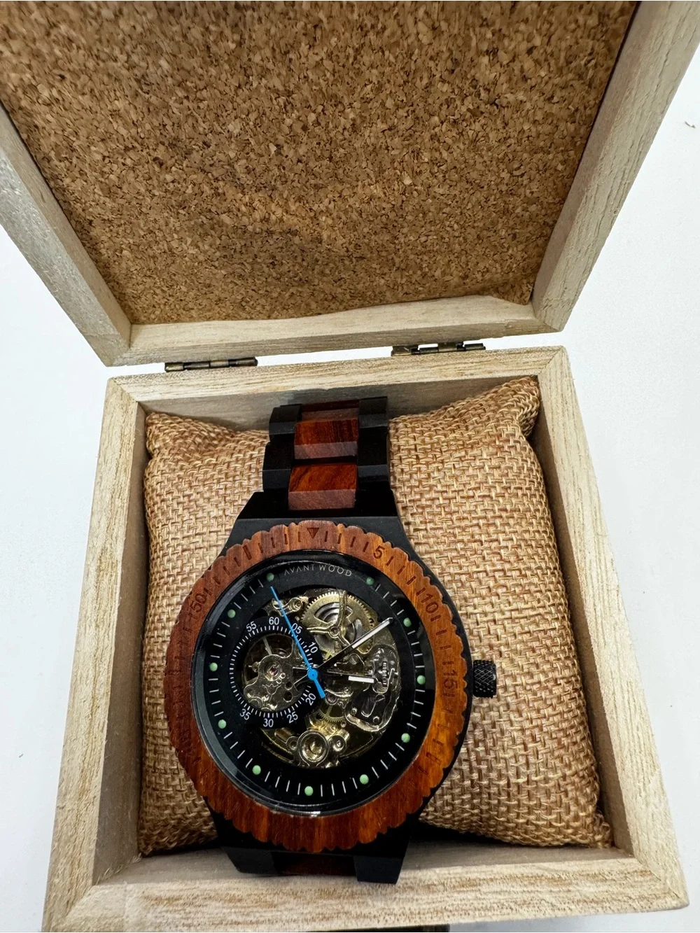 Avantwood Wooden Skeleton Dial Men's Watch - Black & Brown